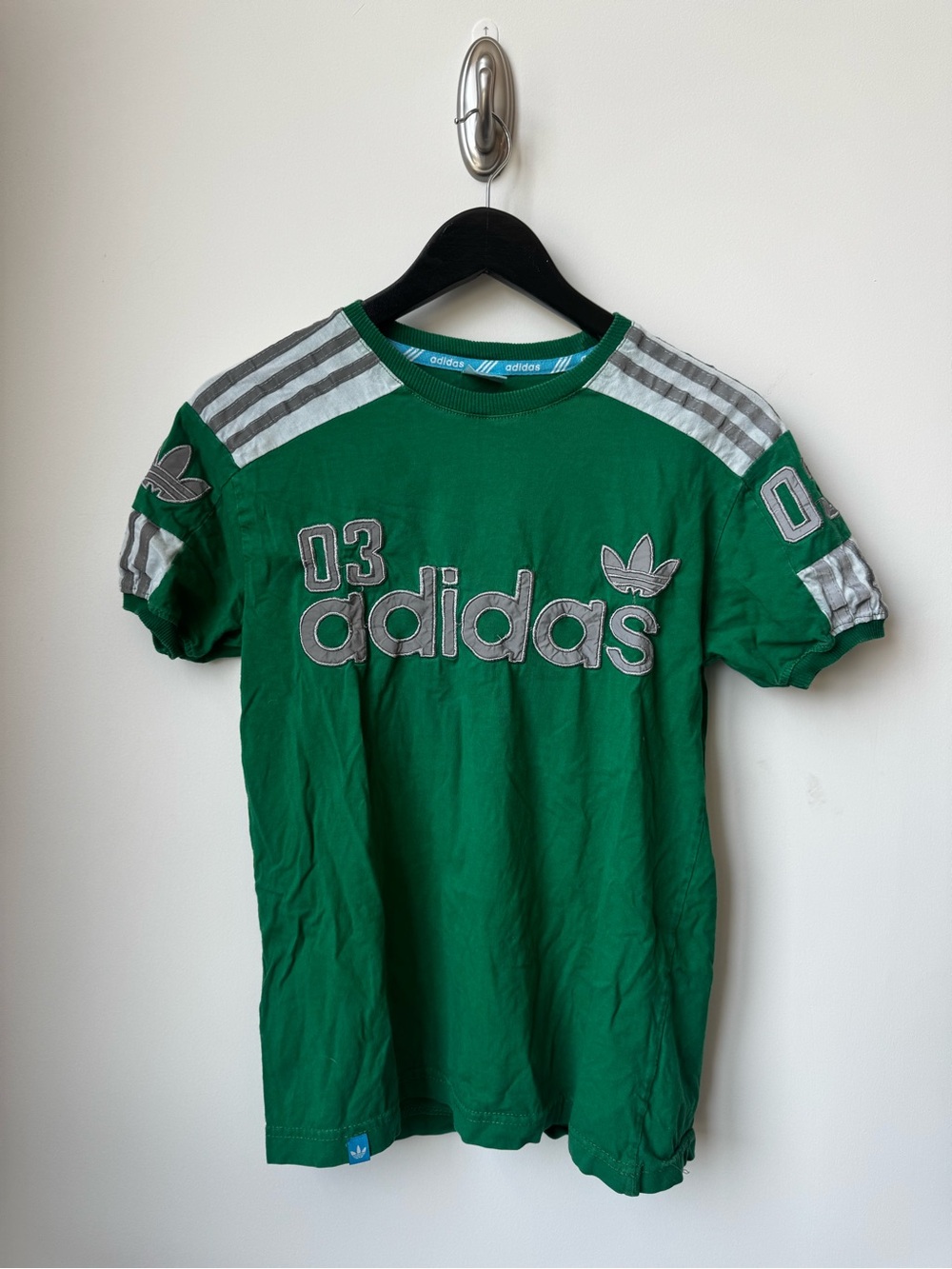 adidas Green Short Sleeve Logo Tee with Silver Accents